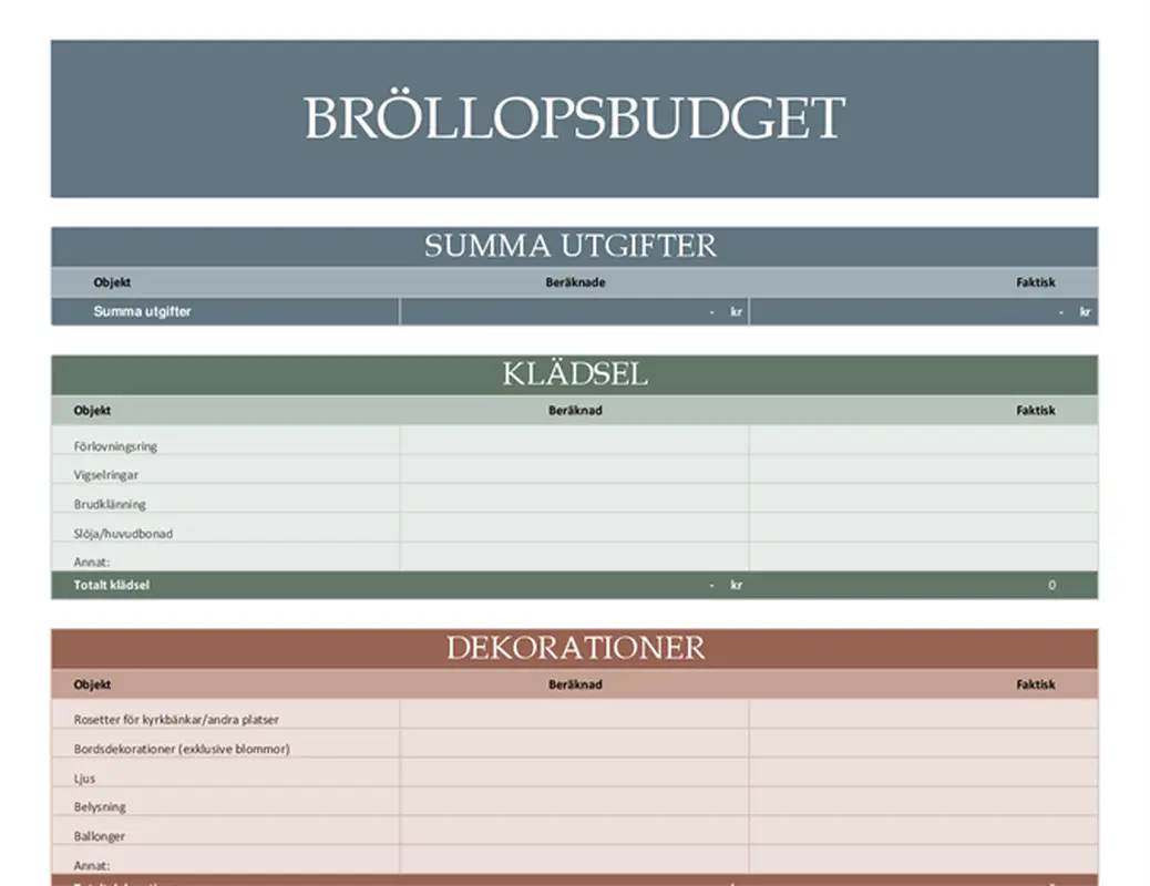 Planeringsverktyg för bröllopsbudget modern simple
