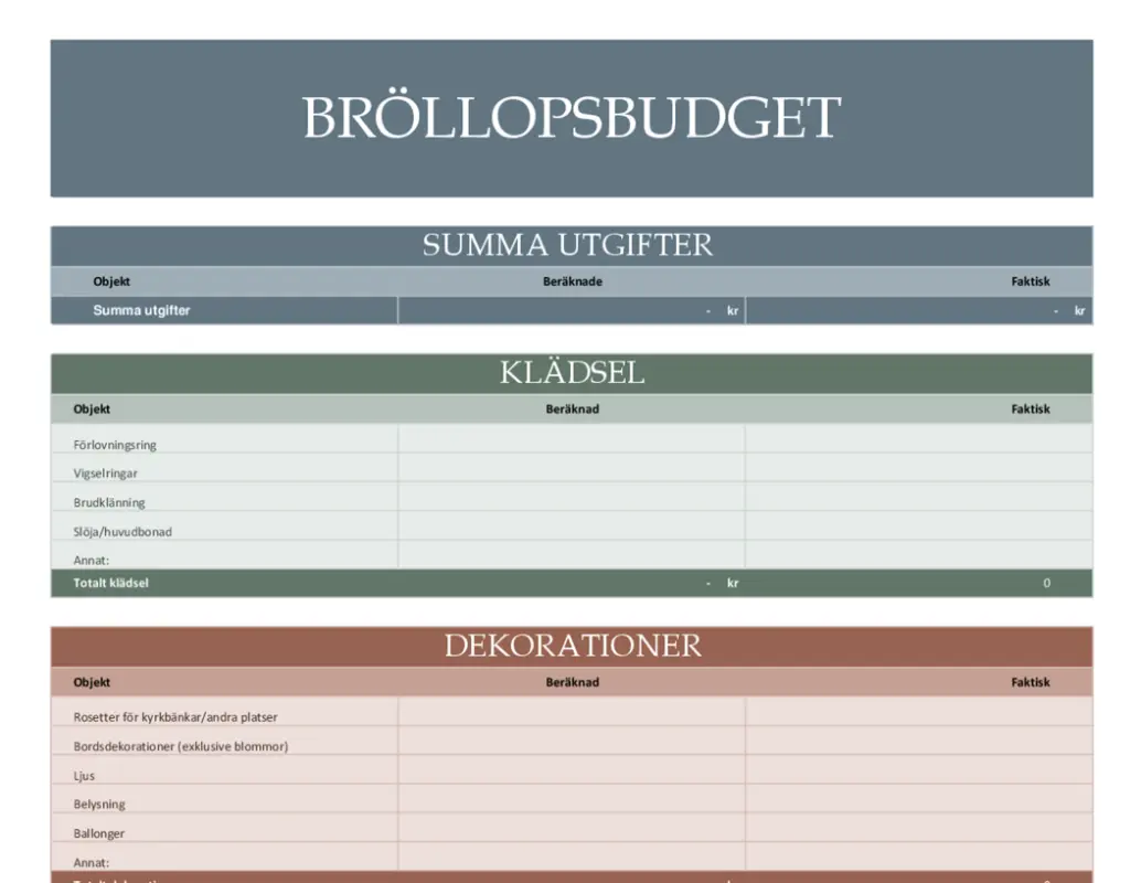 Planeringsverktyg för bröllopsbudget modern simple