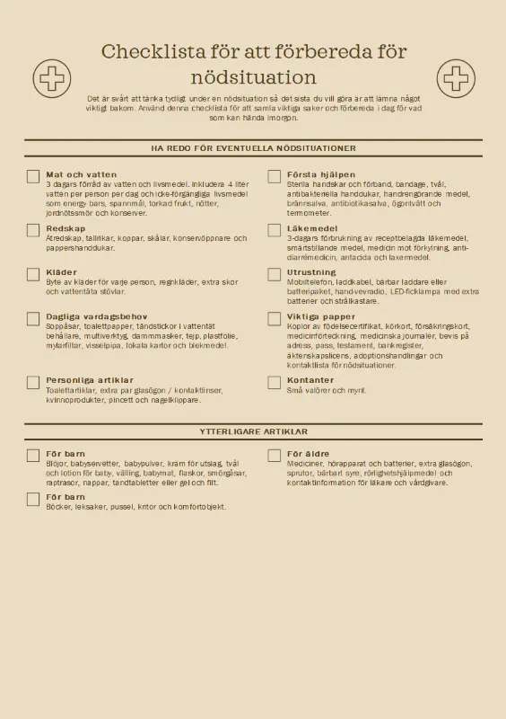 Checklista för att förbereda för nödsituation brown modern simple