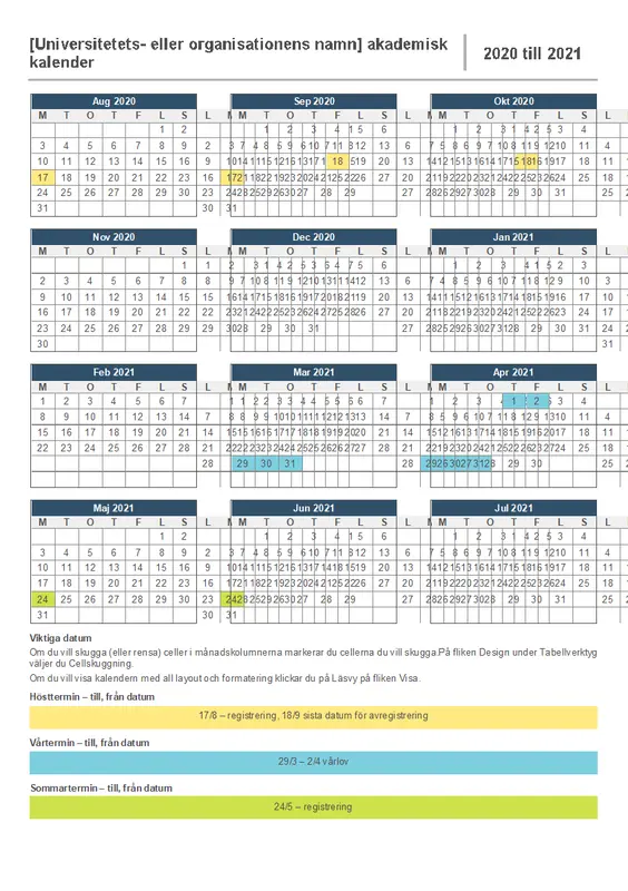 Akademisk årskalender modern-simple