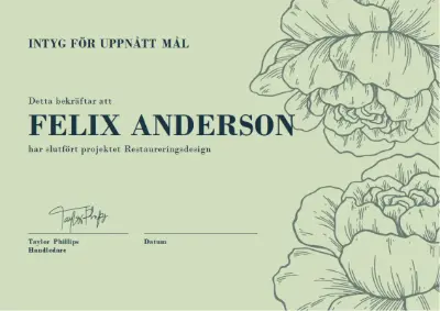 Intyg för uppnått mål green vintage-botanical