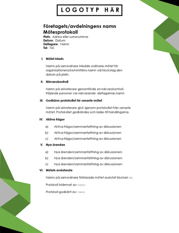 Trianglar, dagordning