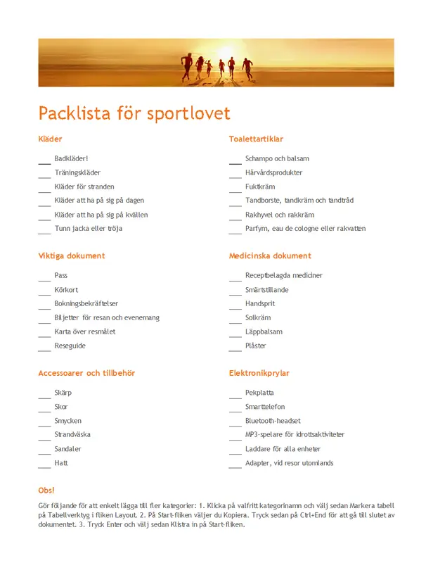 Packningslista för semester