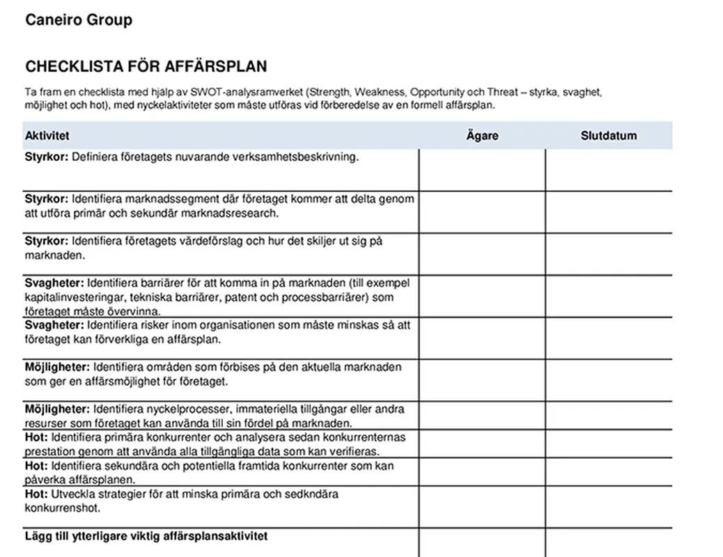 Checklista för affärsplan modern simple