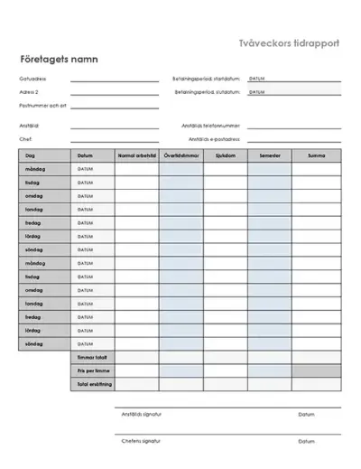 Tvåveckors tidrapport med sjukfrånvaro och semester gray modern simple