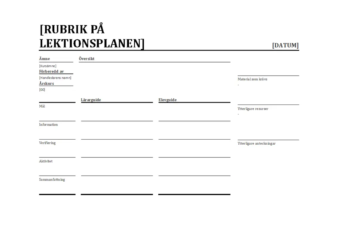 Daglig lektionsplanerare modern simple