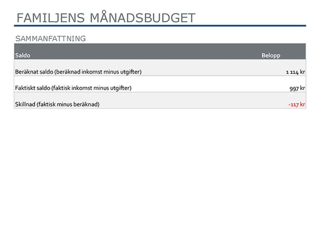 Familjens månadsbudget modern simple