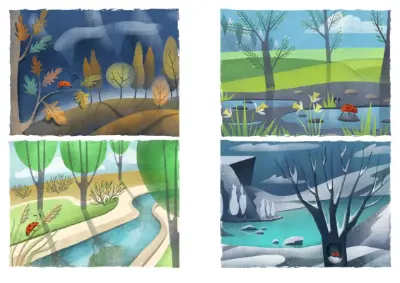 Vykort med nyckelpiga blue whimsical-color-block