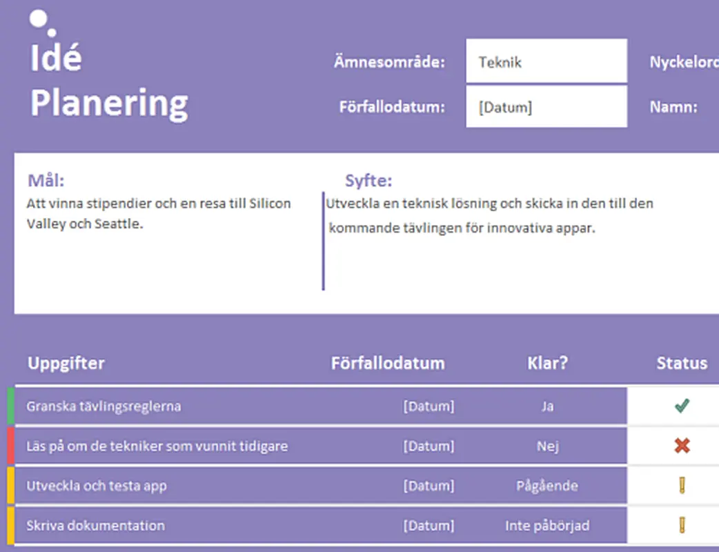Idéplaneringskalender (uppgifter) modern-simple