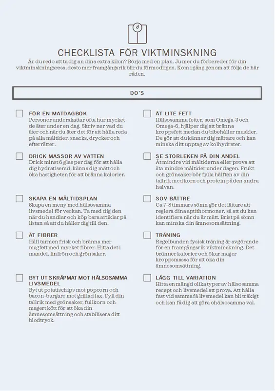 Checklista för viktnedgång modern-simple