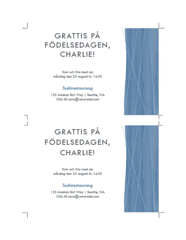 Festinbjudningar med blå band (två per sida) organic simple