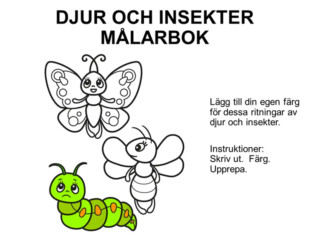 Målarbok med djur och insekter