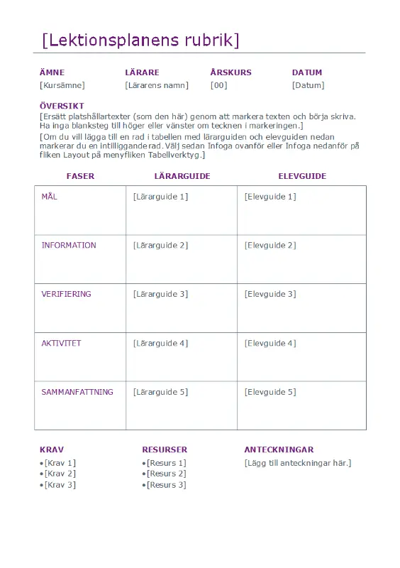 Daglig lektionsplanering (färg) purple modern simple