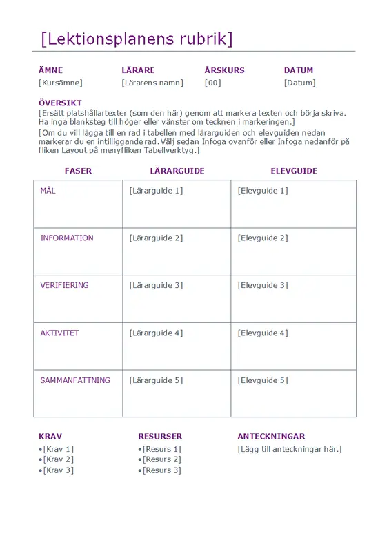 Daglig lektionsplanering (färg) modern simple