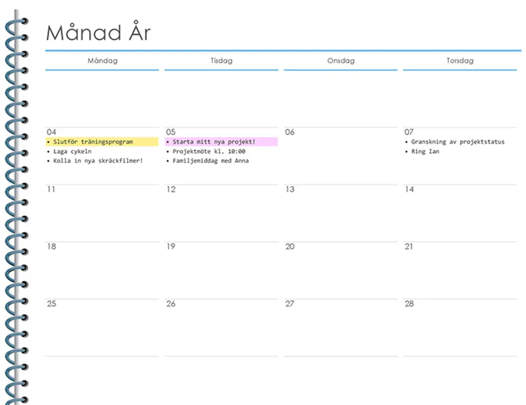 Månatlig personlig planerare modern simple