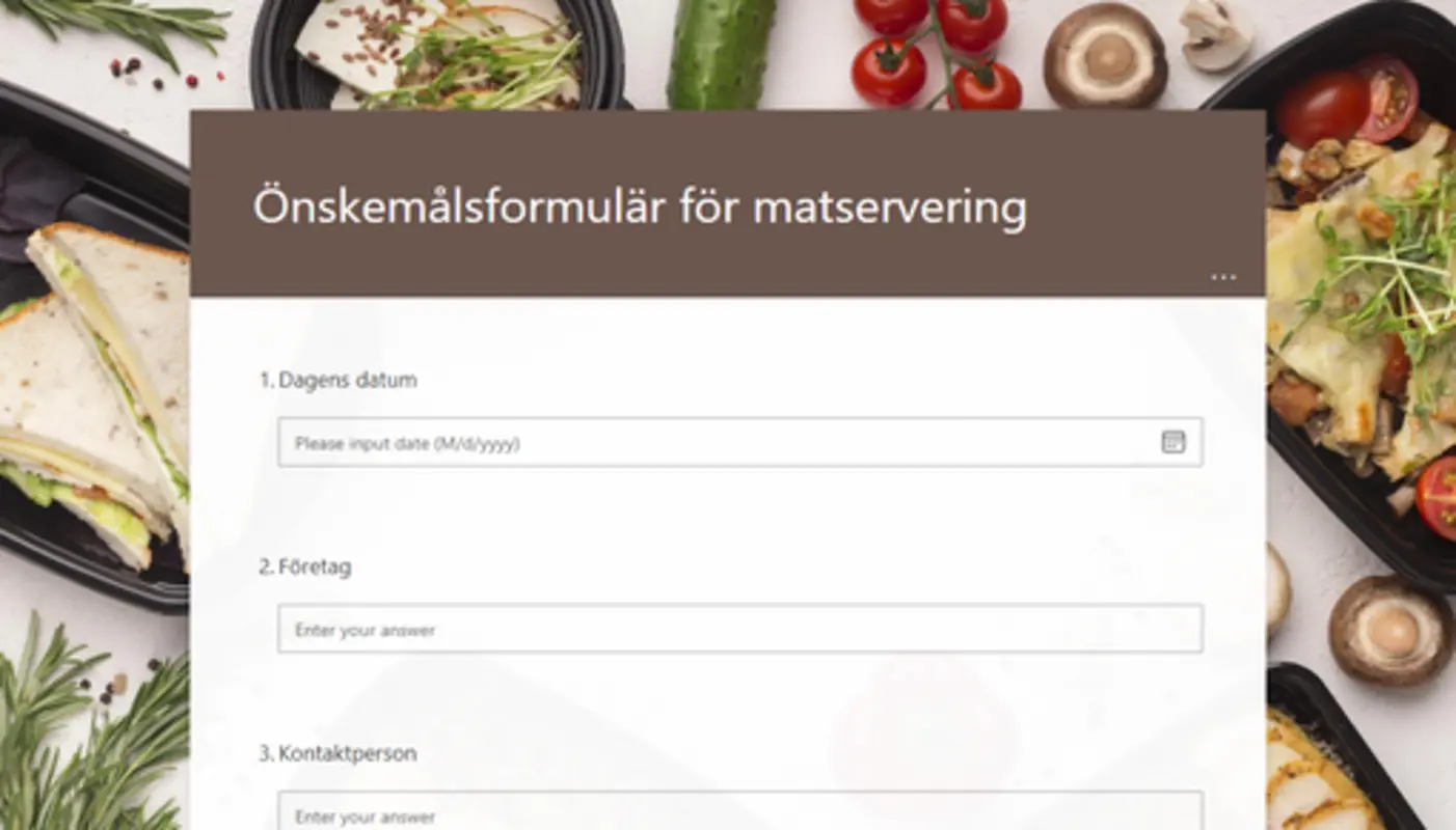 Önskemålsformulär för matservering brown