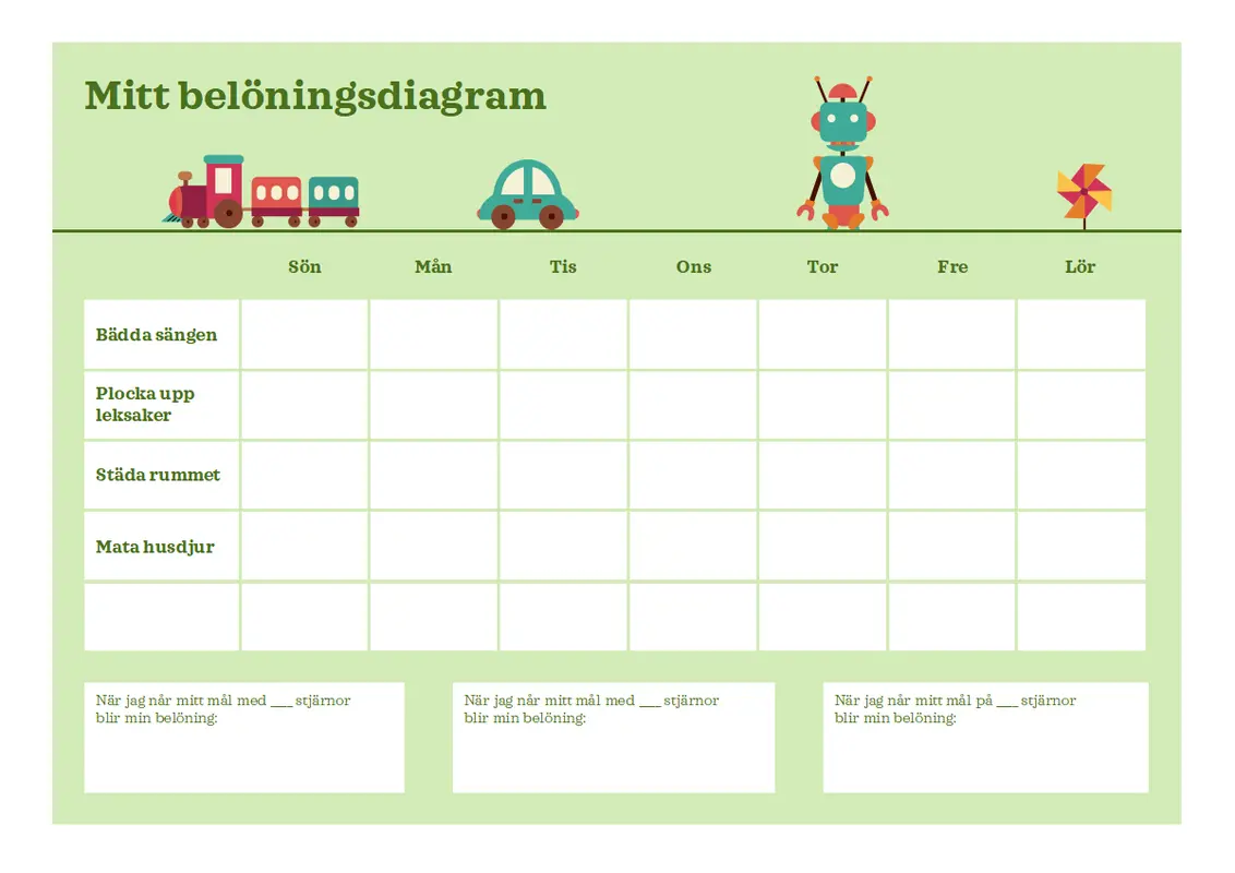 Belöningsdiagram från måndag till fredag modern simple