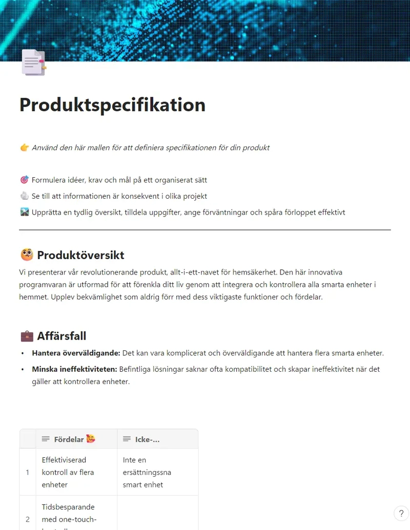 Produktspecifikation