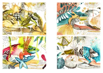 Vykort med en kameleont whimsical-color-block