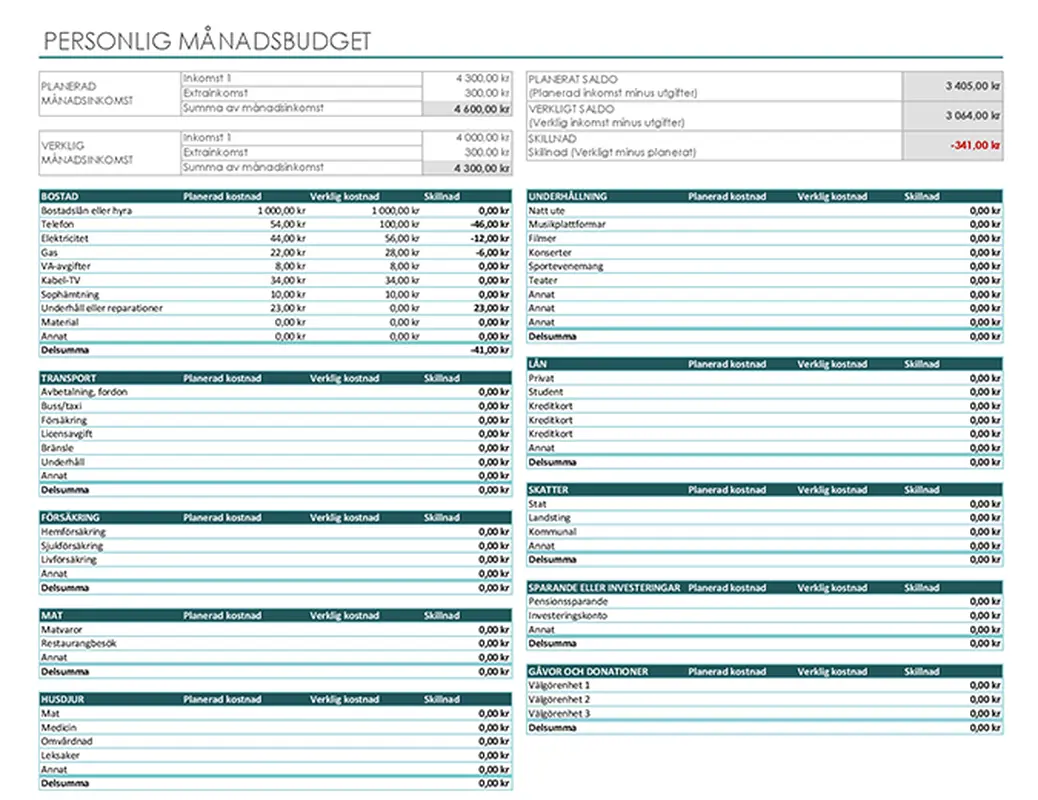 Personlig månadsbudget modern simple