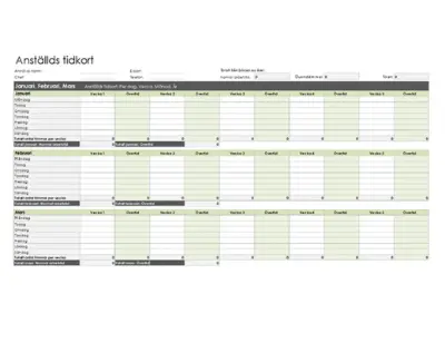 Tidkort för anställda (dagligen, veckovis, månadsvis och årsvis) green modern simple