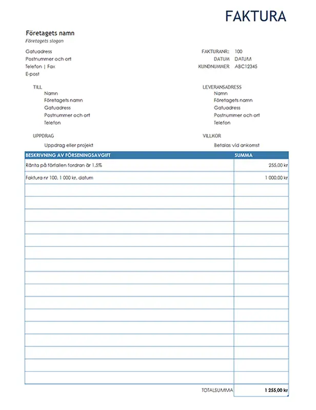 Faktura med ränteavgift