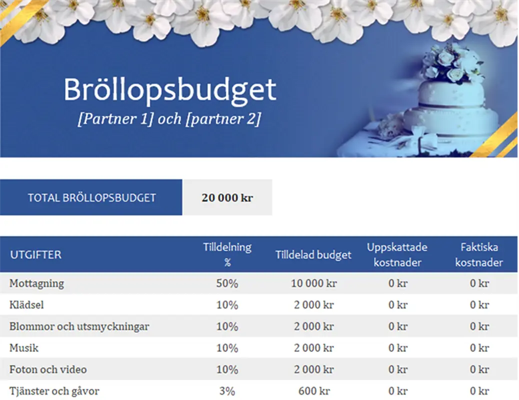 Översikt över bröllopsbudget modern simple