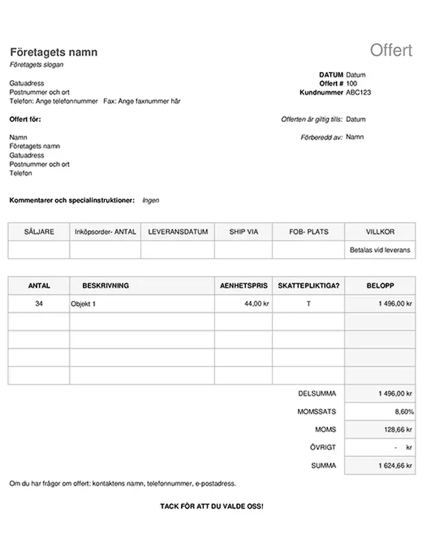 Offert med skatteberäkning modern simple