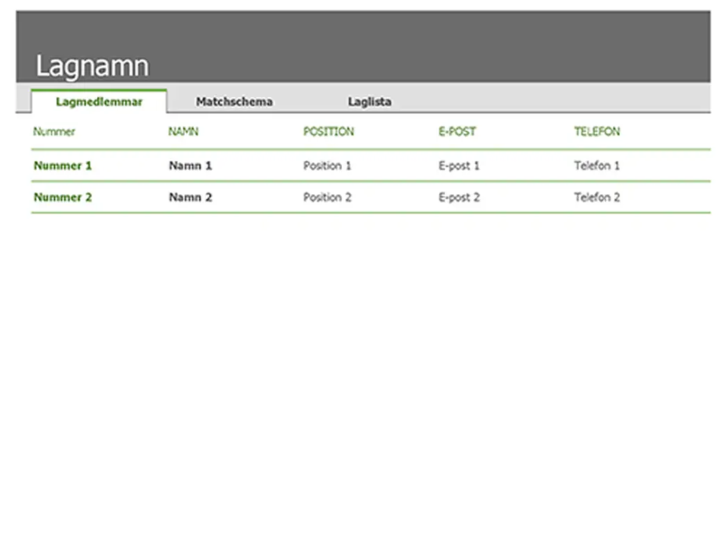 Laglista och spelschema modern-simple