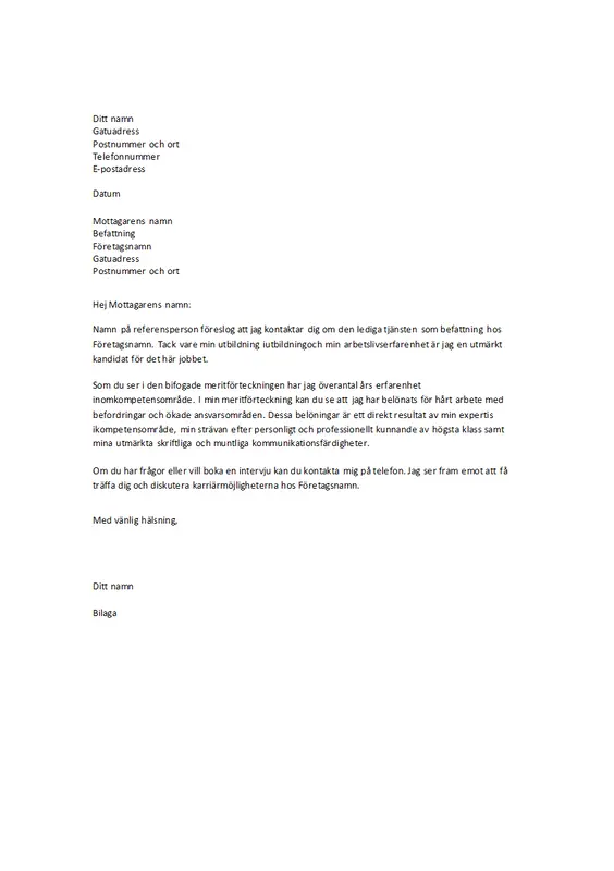 Följebrev för CV när så anges