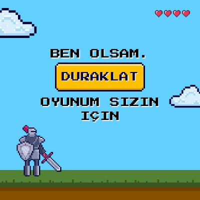 Senin için oyunumu duraklatacağım. blue vibrant,whimsical,game,retro,playful,computer