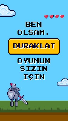 Senin için oyunumu duraklatacağım. blue vibrant,whimsical,game,retro,playful,computer