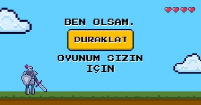 Senin için oyunumu duraklatacağım. blue vibrant,whimsical,game,retro,playful,computer