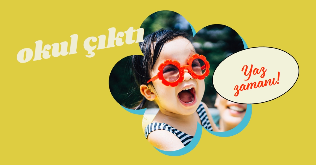 Okul bitti, havuz var yellow whimsical-color-block