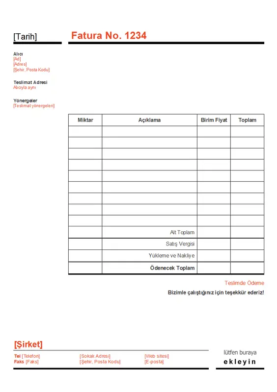 İşletme faturası (Kırmızı ve Siyah) modern-simple