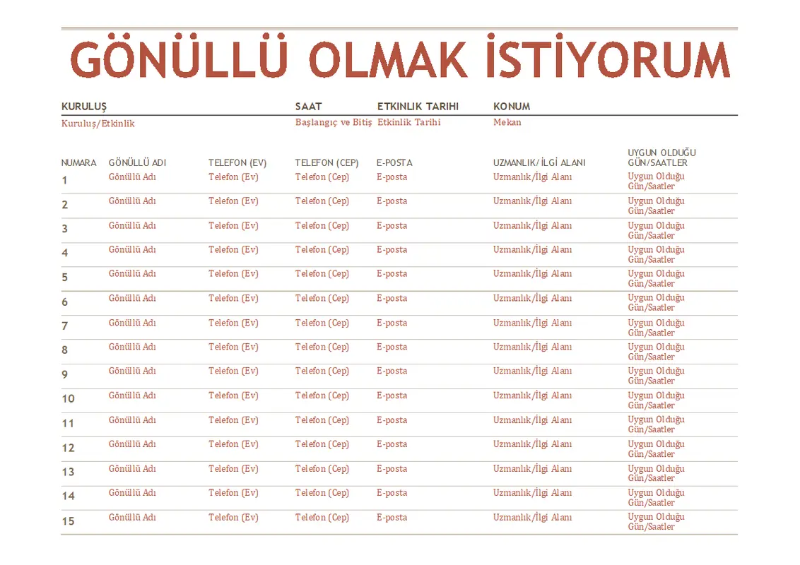 Gönüllü kayıt formu