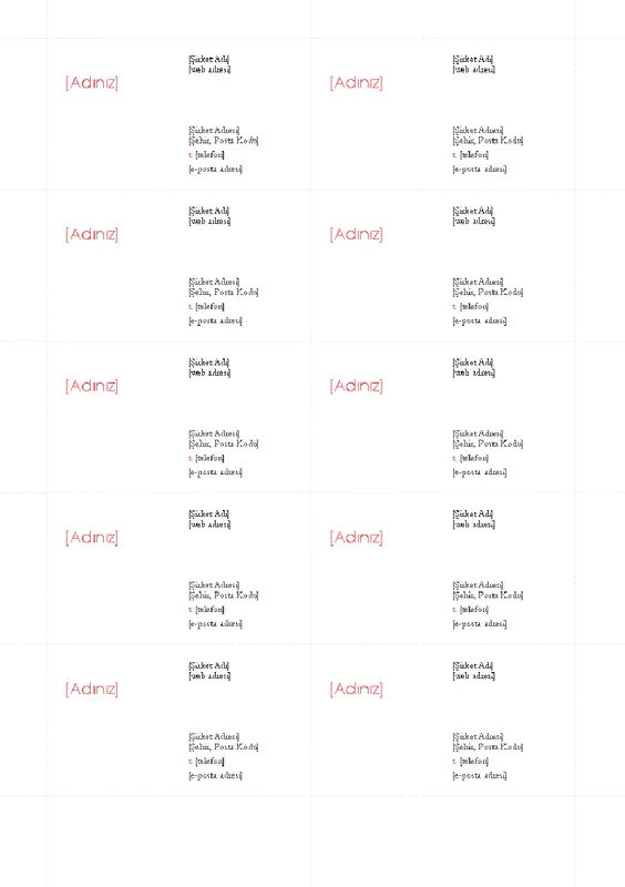 Kartvizitler (Kırmızı tasarım, sayfa başına 10 adet) modern bold