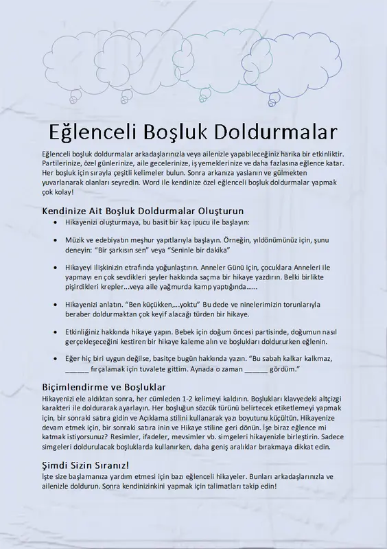 Eğlenceli boşlukları doldurma öyküsü modern simple