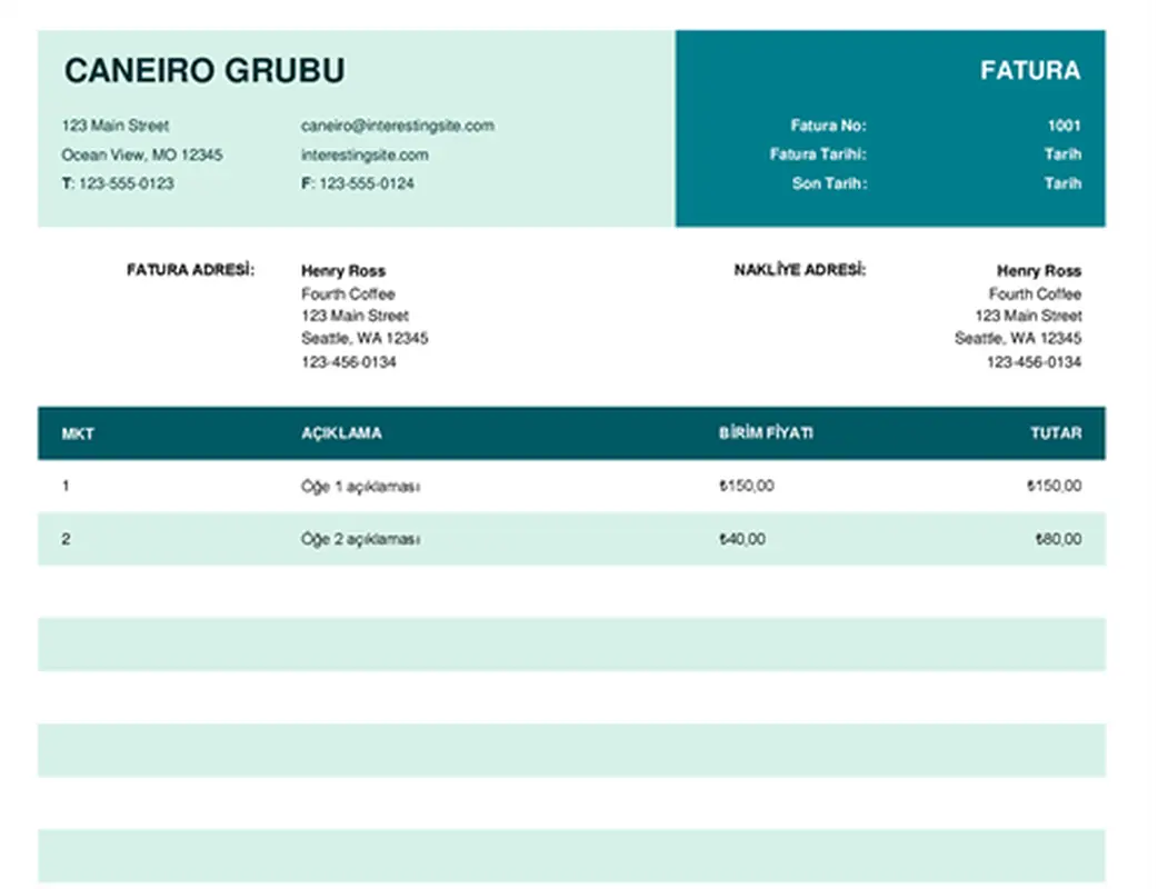 Birim fiyatıyla temel fatura modern simple
