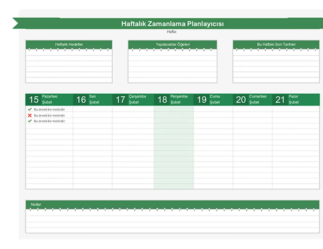 Haftalık zamanlama planlayıcısı