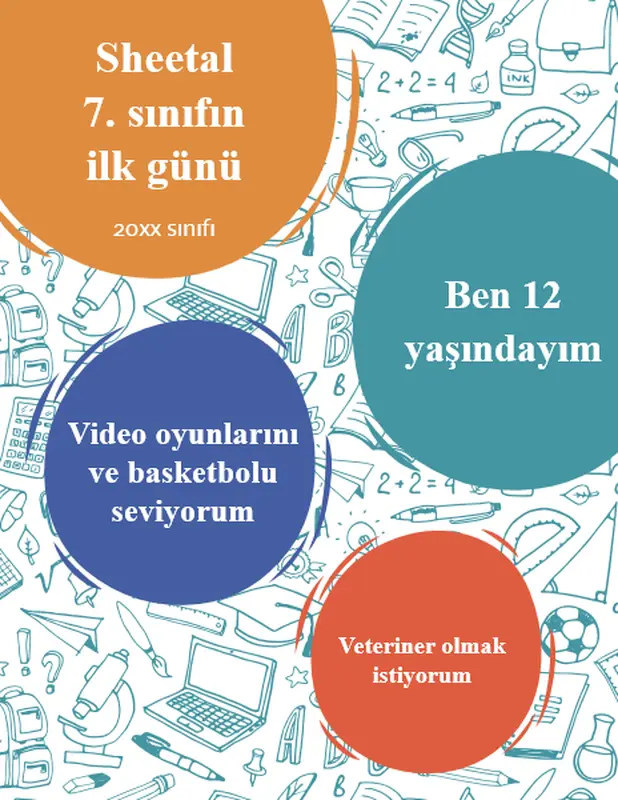 Orta okulun ilk günü işaretleri whimsical line