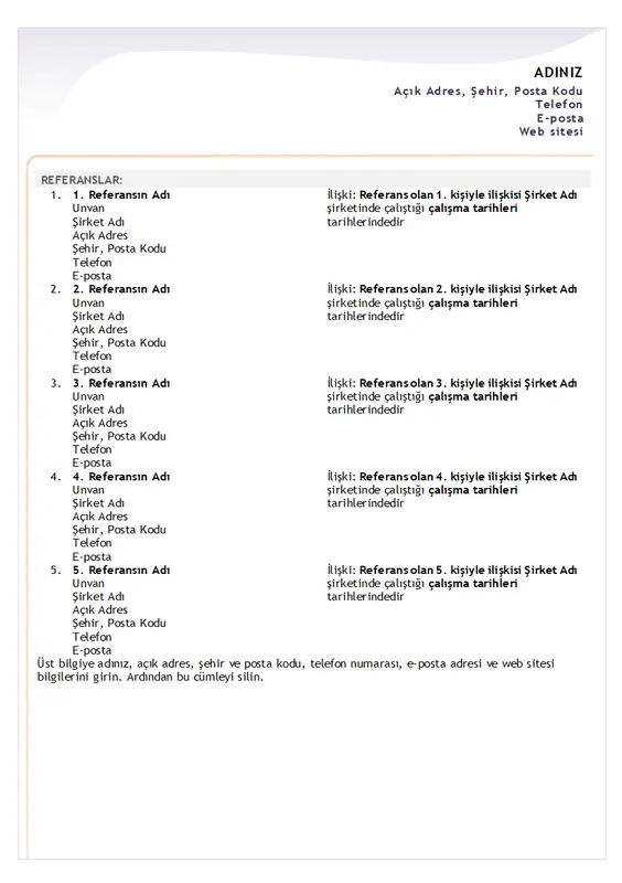 Giriş düzeyi özgeçmiş referans sayfası modern-simple