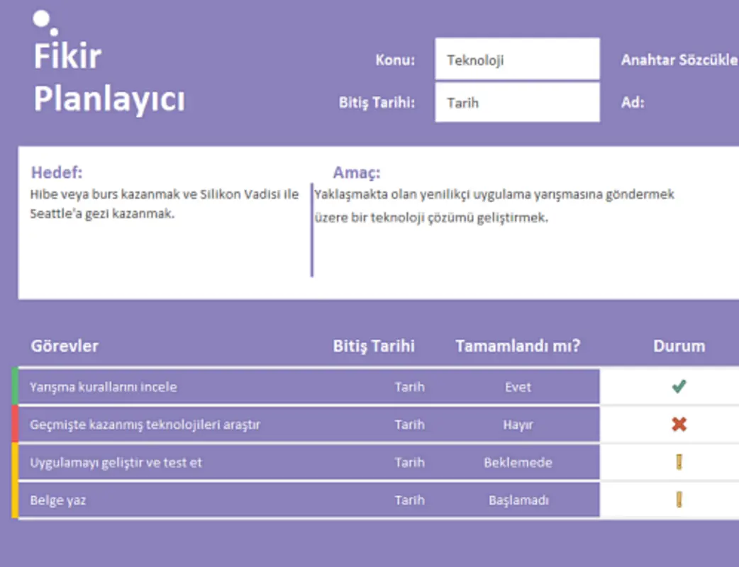 Fikir planlayıcısı (görevler) purple modern-simple