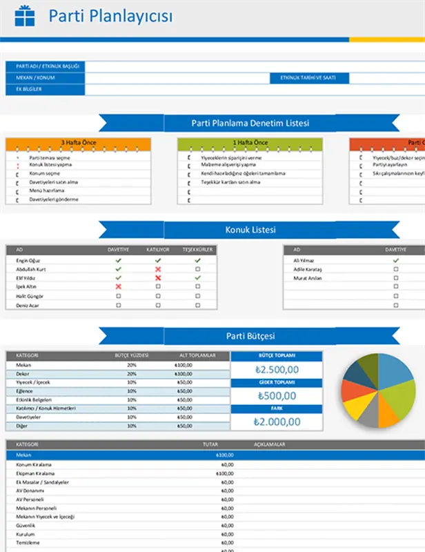 Parti planlayıcısı ve denetim listesi modern-simple