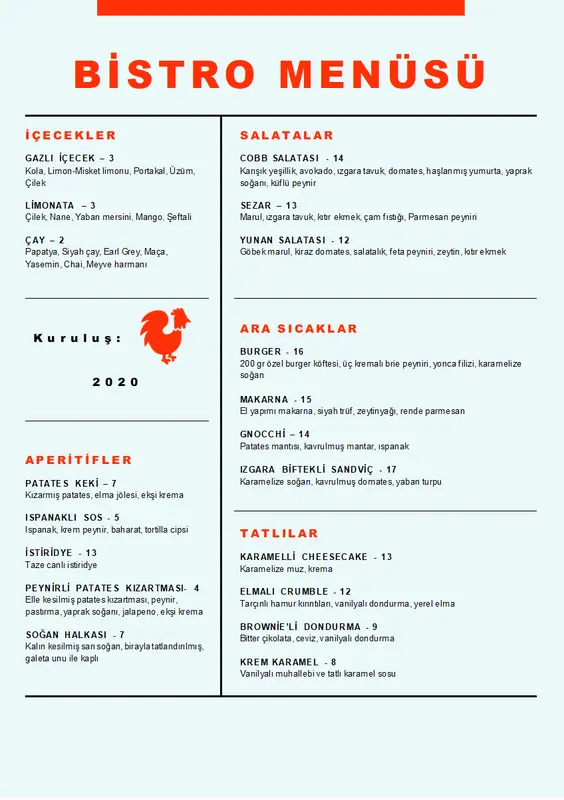 Bistro menüsü modern-simple