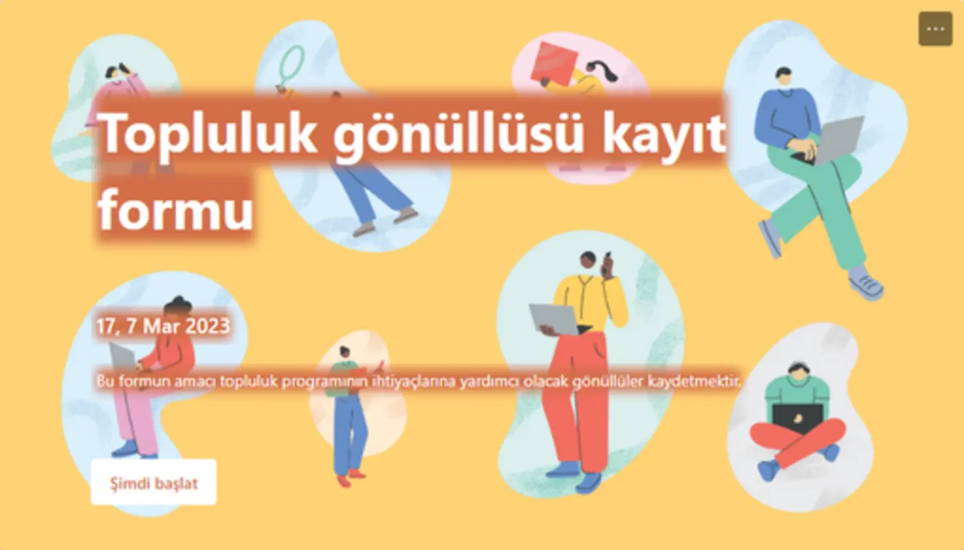 Topluluk gönüllüsü kayıt formu yellow