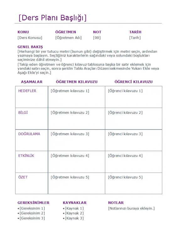 Günlük ders planlayıcı (renkli) modern simple