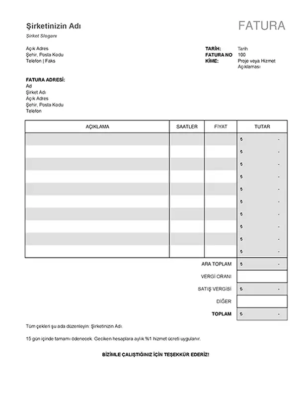 Vergi hesaplamalarının bulunduğu hizmet faturası modern-simple