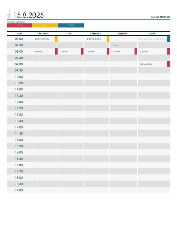 Haftalık üniversite programı modern-simple
