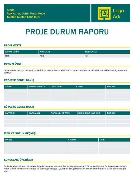 Proje durum raporu green modern simple